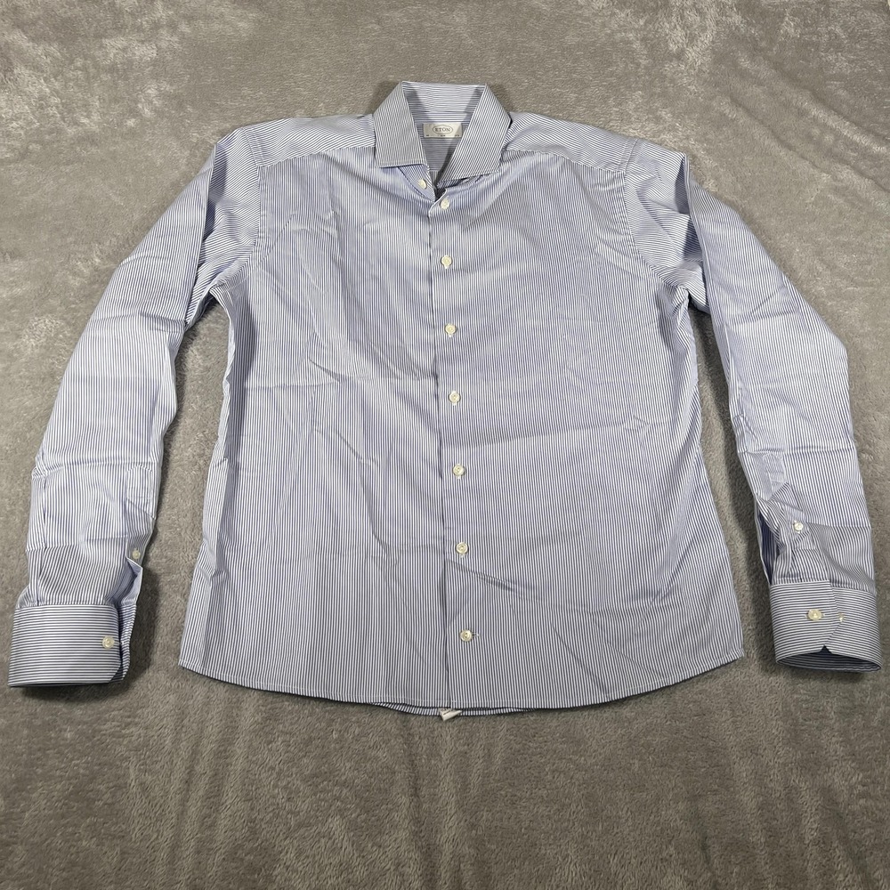 Eton‎ Shirt Mens 17.5/44 Blue White Stripe Slim Fit Dress Long Sleeve Career